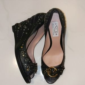 Oscar de la Renta Black Gold Stud wedges - 7 1/2